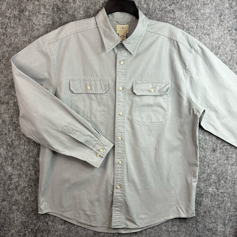 L.L. Bean Mens Traditional Fit Button-Up Shirt Size L Regular Gray